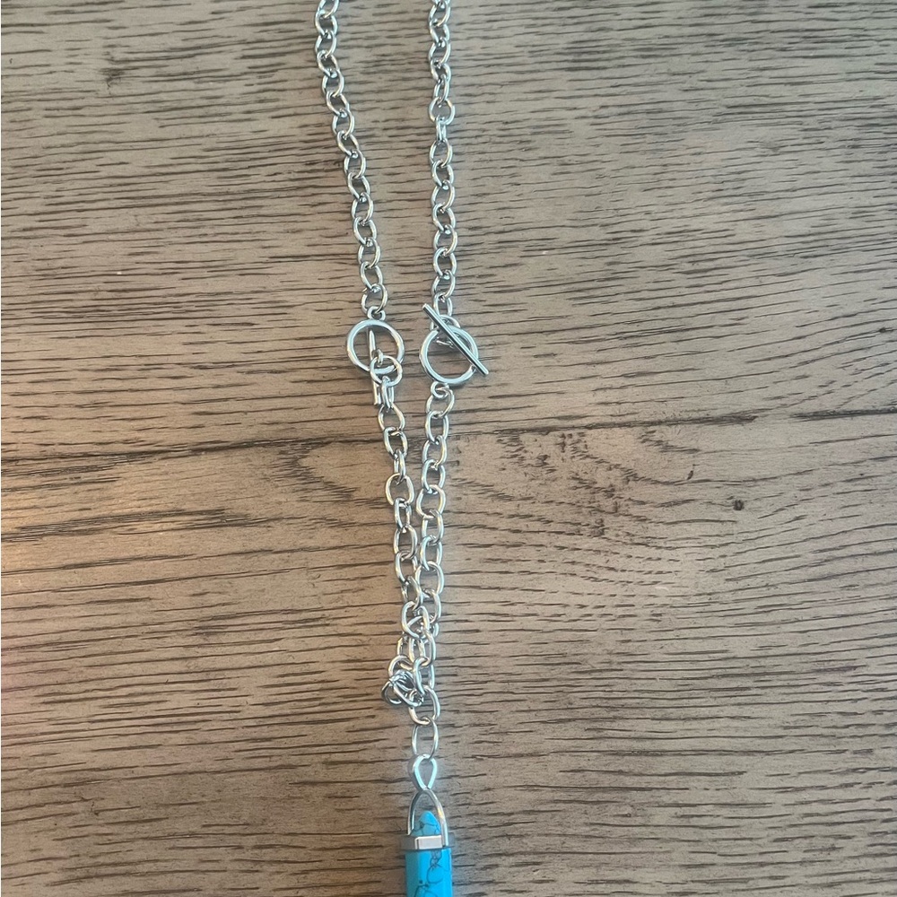 Silver and Blue Pendant Necklace